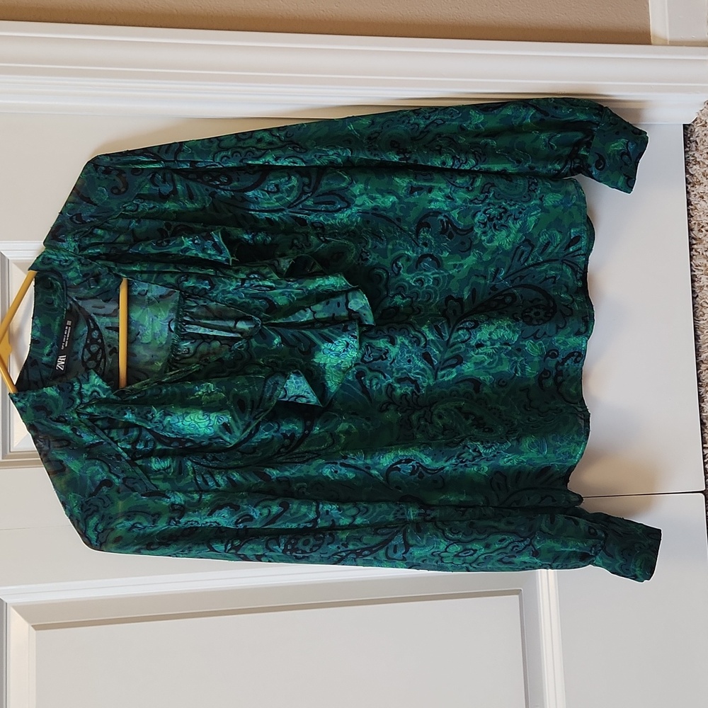 Zara green paisley blouse
